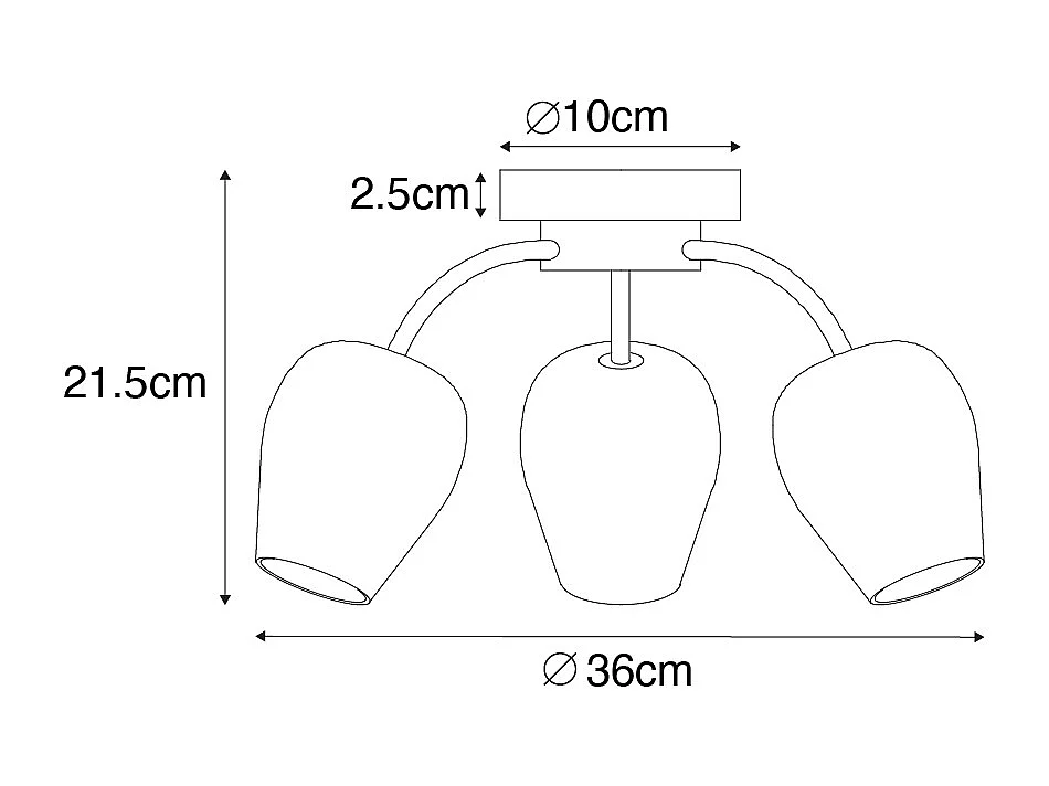 Plafonnier classique or avec verre 3 lumières - Elien