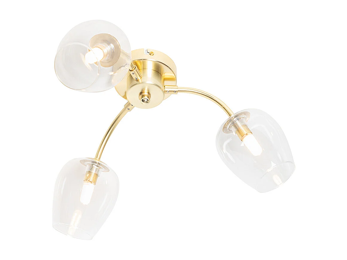Plafonnier classique or avec verre 3 lumières - Elien