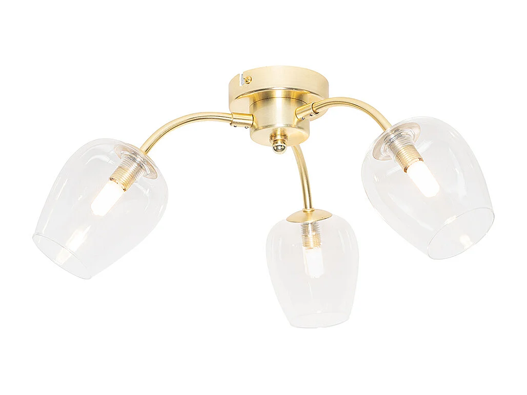 Plafonnier classique doré avec verre 3 lumières - Elien