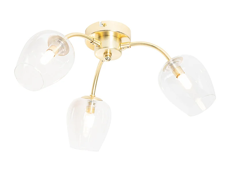 Plafonnier classique doré avec verre 3 lumières - Elien