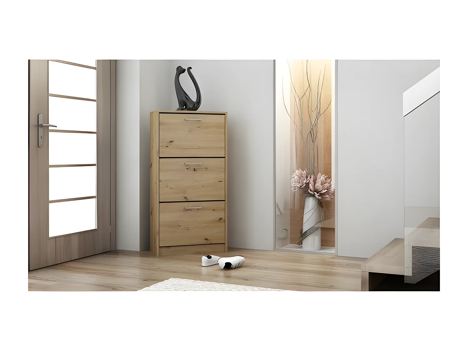 CDF Schuhschrank Paula | Farbe: Eiche Artisan | Ideal für Vorzimmer, Flur, Büro | Schuhaufbewahrung | Schuhregale | modern | offene Einlegenböden