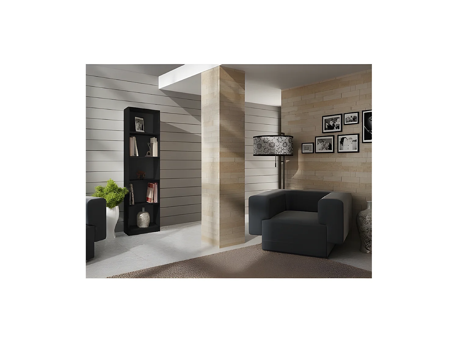 FLORENCE | Librería contemporánea con 5 nichos para sala de estar/oficina/dormitorio 30x40x182 | Gabinete de almacenamiento multifuncional libros decorativos