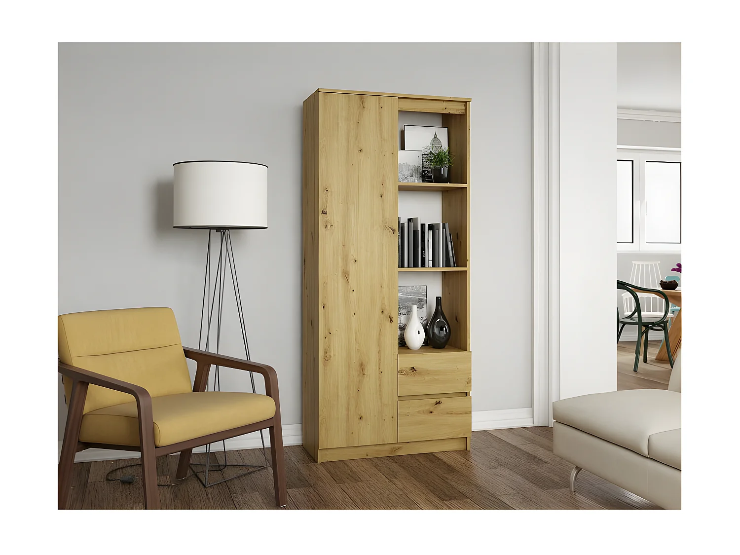 LIVORNO | Librería estantería moderna | Dimensiones: 180x80x35 | 7 prácticos estantes + 2x cajones | Unidad de almacenamiento