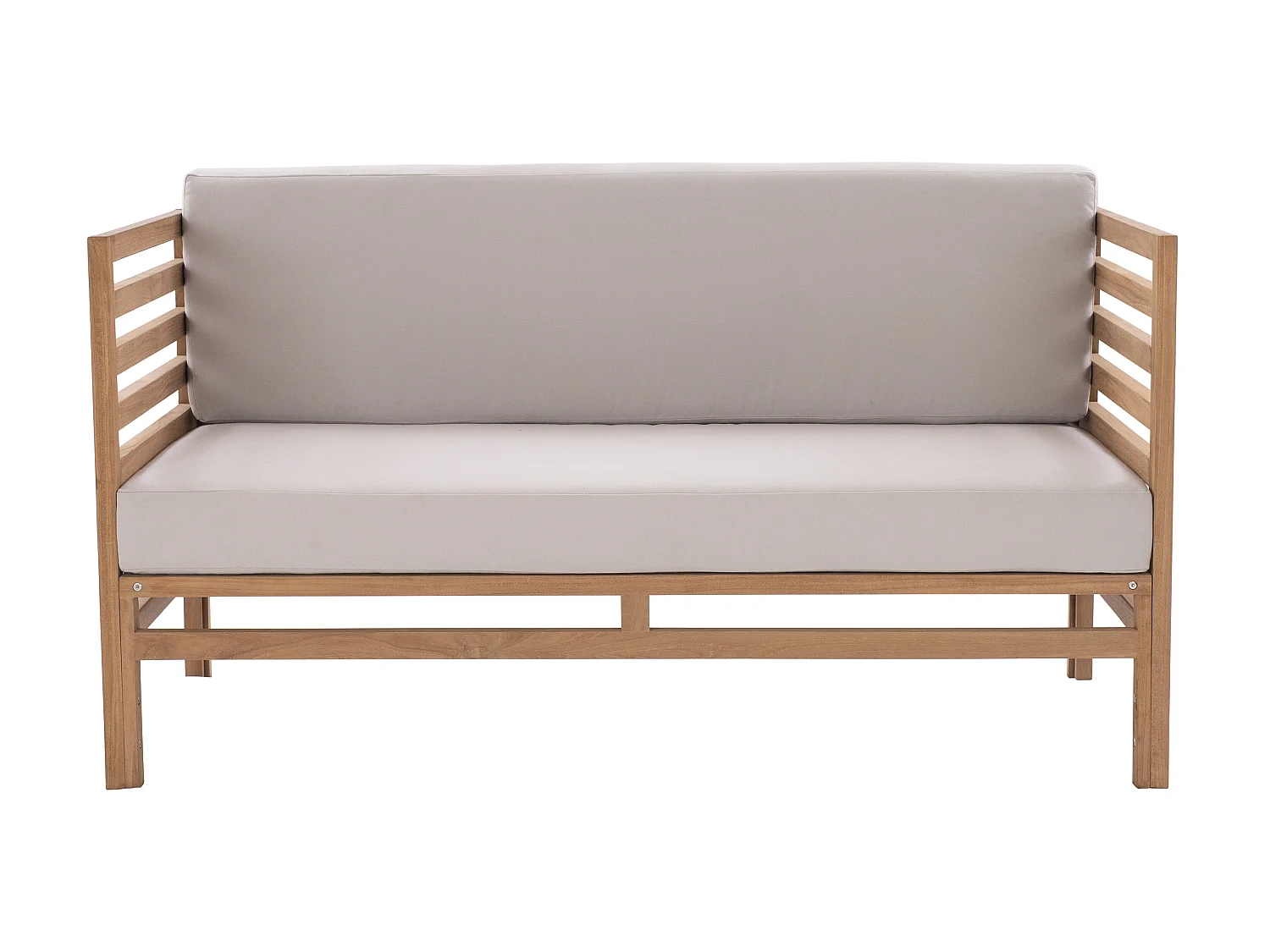 Sofá de jardín 2 plazas de teca - Natural claro y gris - LINERI