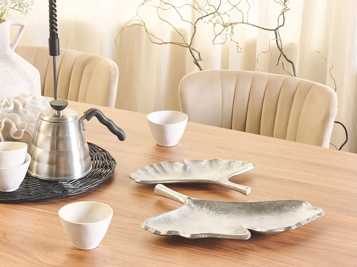 Zestaw 2 pater dekoracyjnych Liść PALENQUE Metal Srebrny