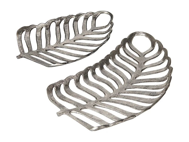 Zestaw 2 pater dekoracyjnych Liść AMNISOS Metal Srebrny