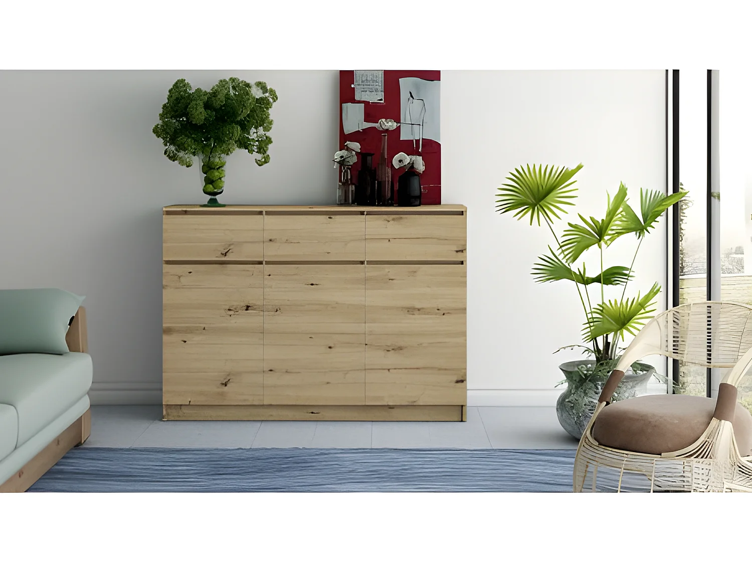 PARM | Cassettiera moderna 120x40x97 - 3 ante e 3 cassetti - camera da letto/soggiorno/ufficio | Credenza Corridoio | armadio di stoccaggio