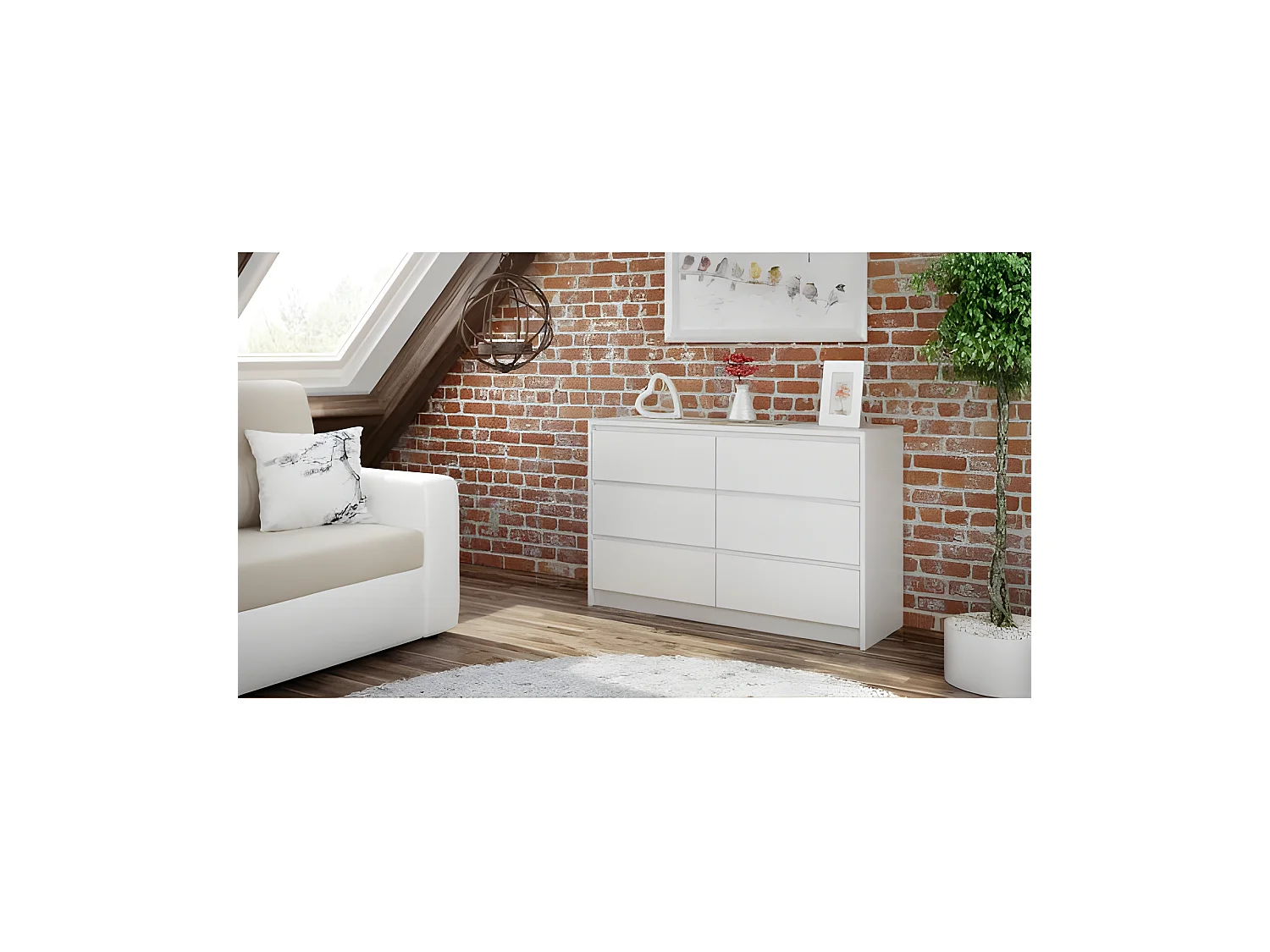 IRIS 120 - Cassettiera per camera da letto - 6 cassetti - 120x40x75cm - Mobile contenitore - Stile scandinavo - Spogliatoio - Effetto cemento