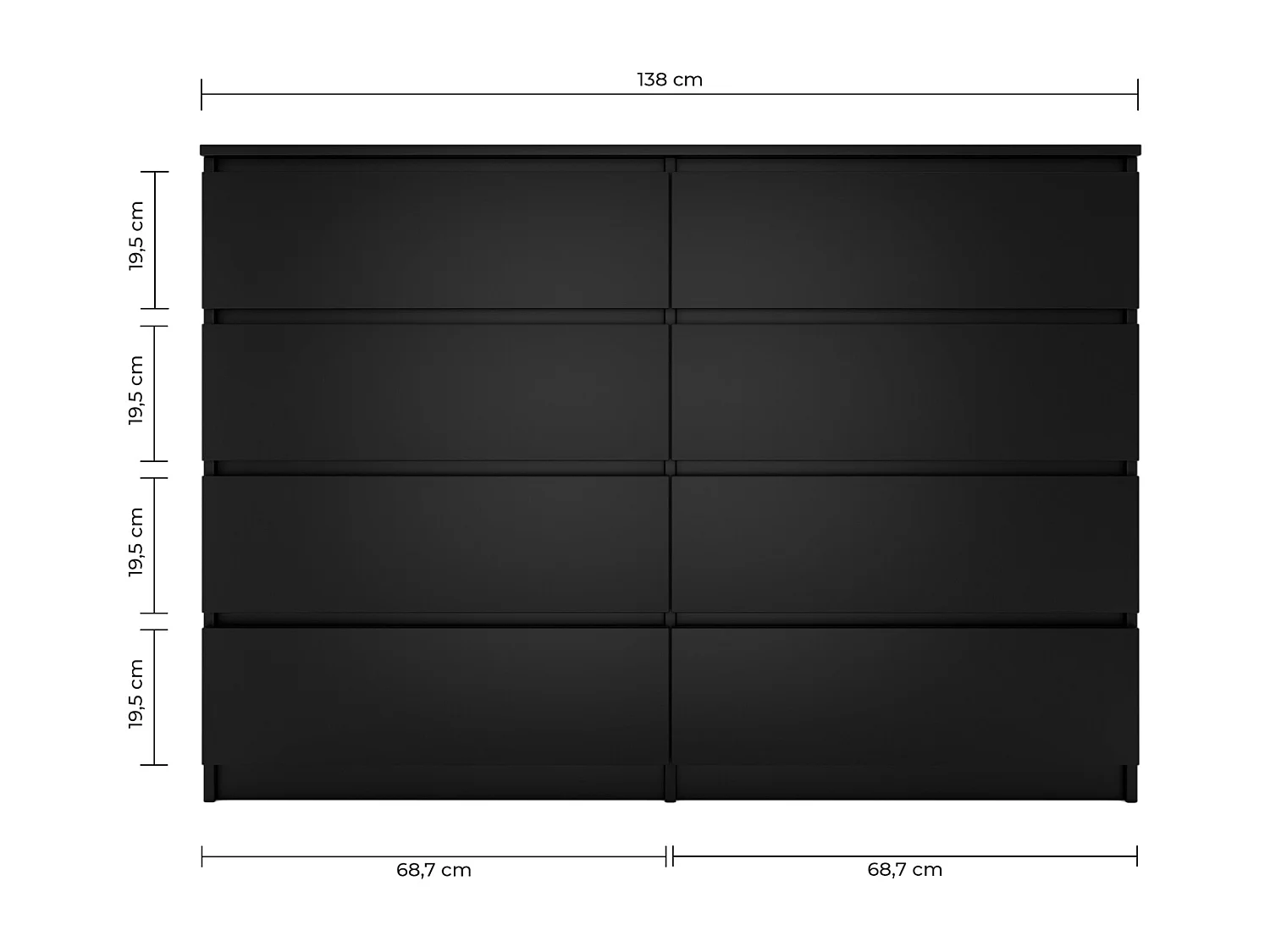 MILÁN | Cómoda contemporánea para dormitorio/salón/oficina 40x138x97 | 8 cajones deslizantes | Unidad de almacenamiento | Armario