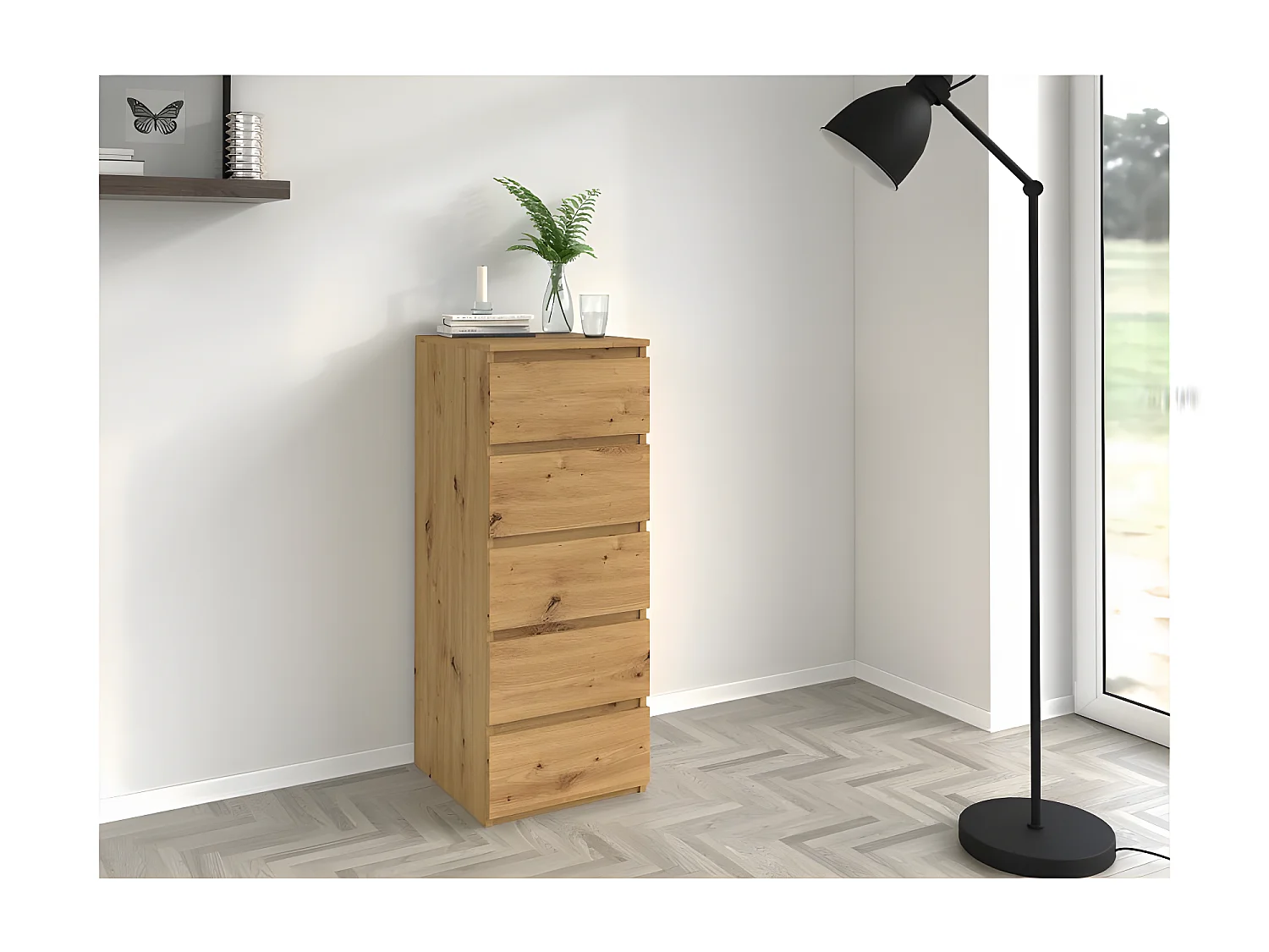 VENECIA - Cómoda espaciosa y moderna de 5 cajones - Diseño minimalista - Dimensiones: 111x40x45 - Frentes de cajón sin tiradores