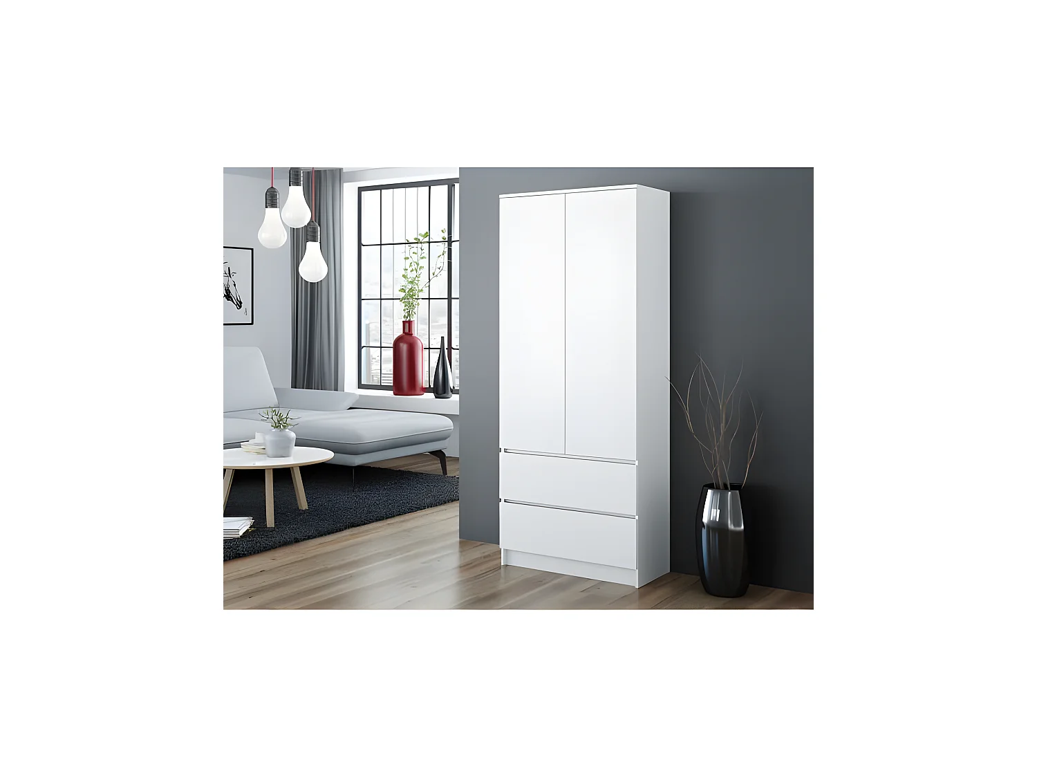 TURIN | Armario dormitorio oficina | Armario multifunción | 2 puertas | 2 grandes cajones deslizantes | Armario de almacenamiento | Vestidor