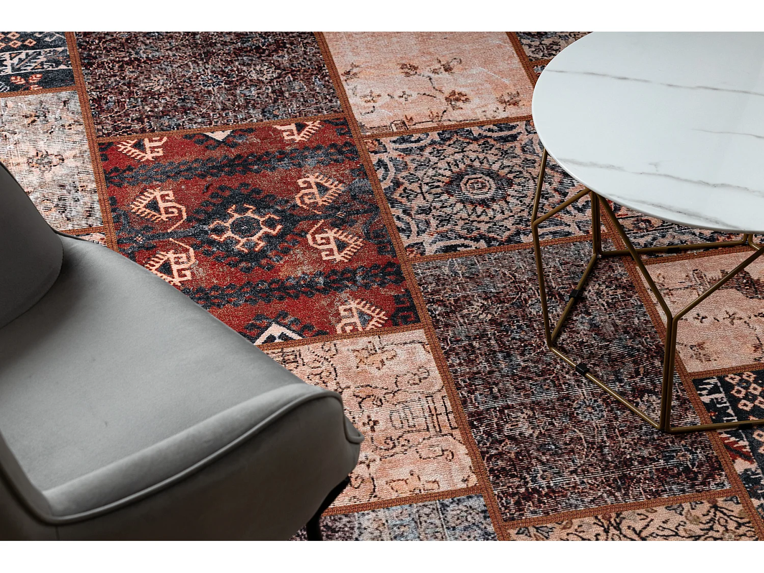 Tapis ANTIKA ancient rust, patchwork moderne, lavable grec - terre cui 120x170 cm