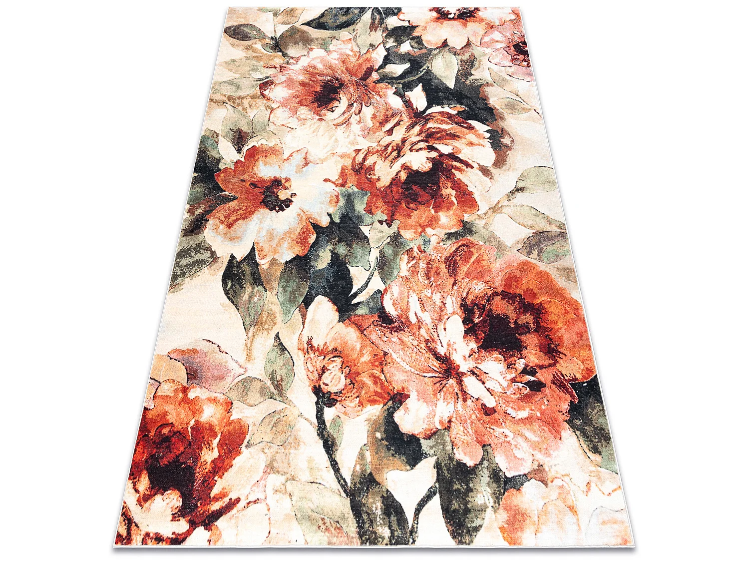 Tapis ANTIKA 24 tek, fleurs, feuilles moderne, lavable - terre cuite 80x150 cm