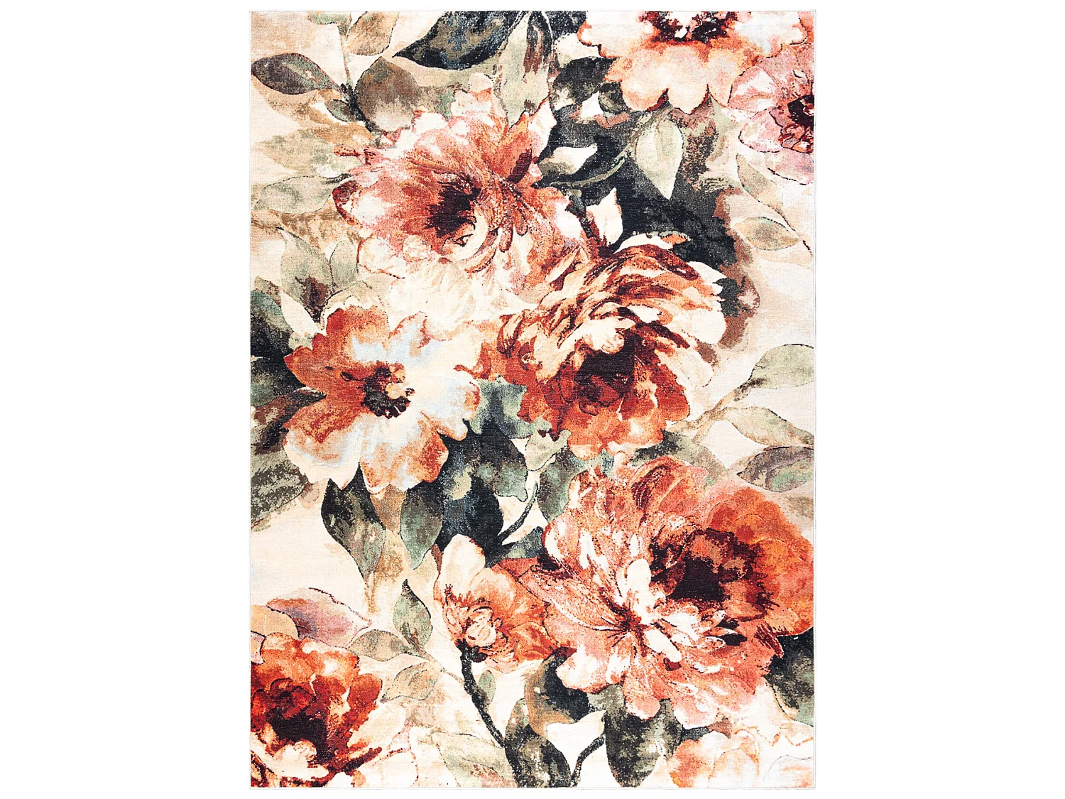Tapis ANTIKA 24 tek, fleurs, feuilles moderne, lavable - terre cuite 80x150 cm
