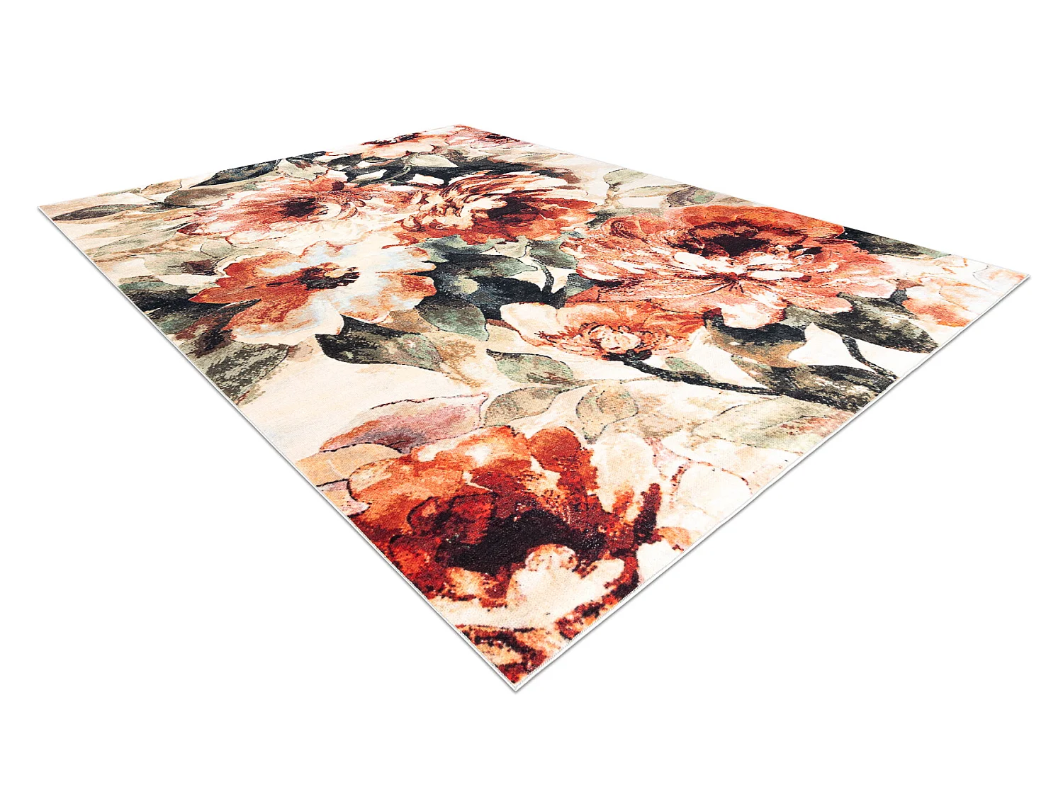 Tapis ANTIKA 24 tek, fleurs, feuilles moderne, lavable - terre cuite 80x150 cm