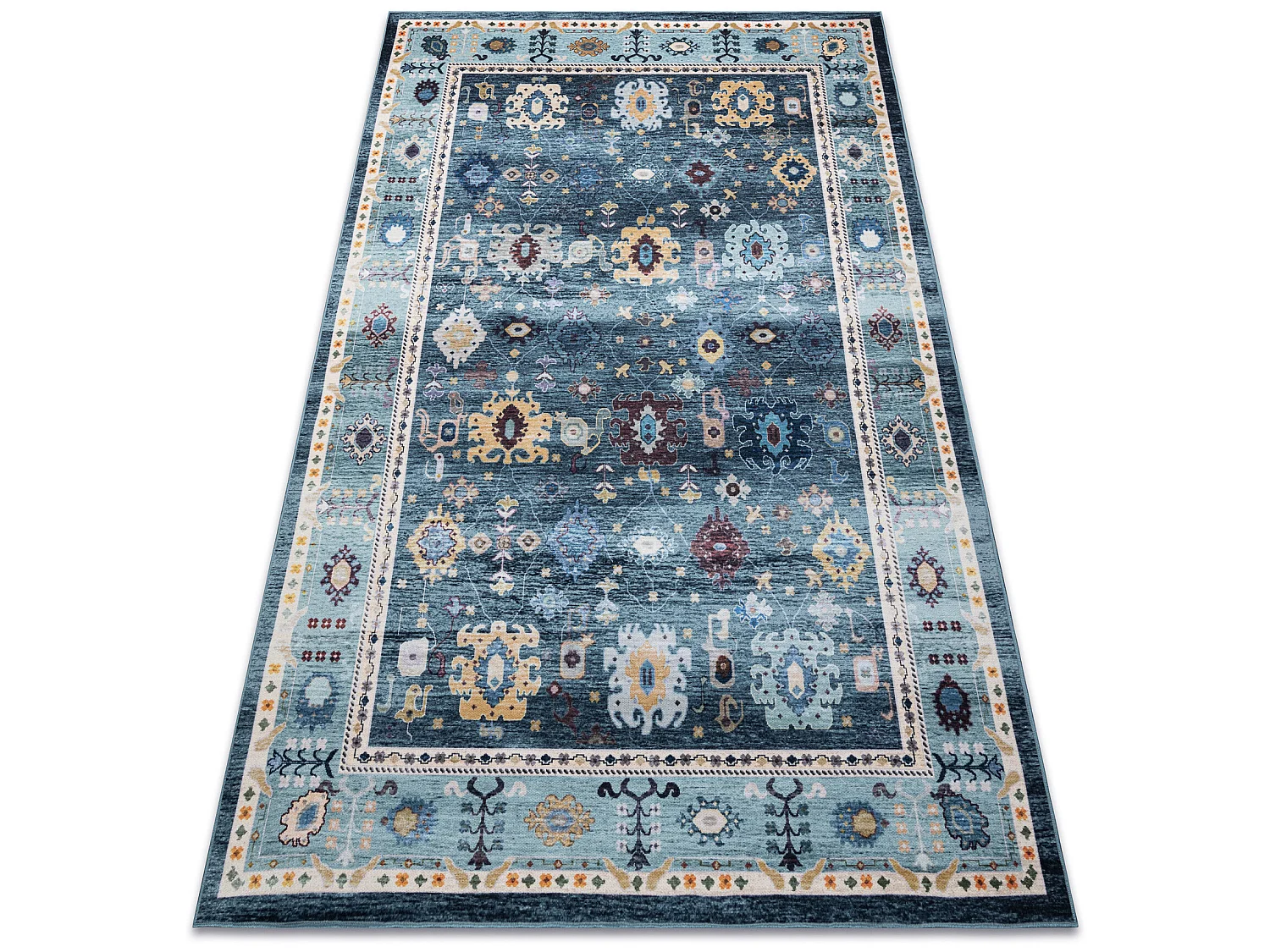 Tapis ANTIKA 51 tek, aztèque moderne, lavable - gris / bleu 80x150 cm