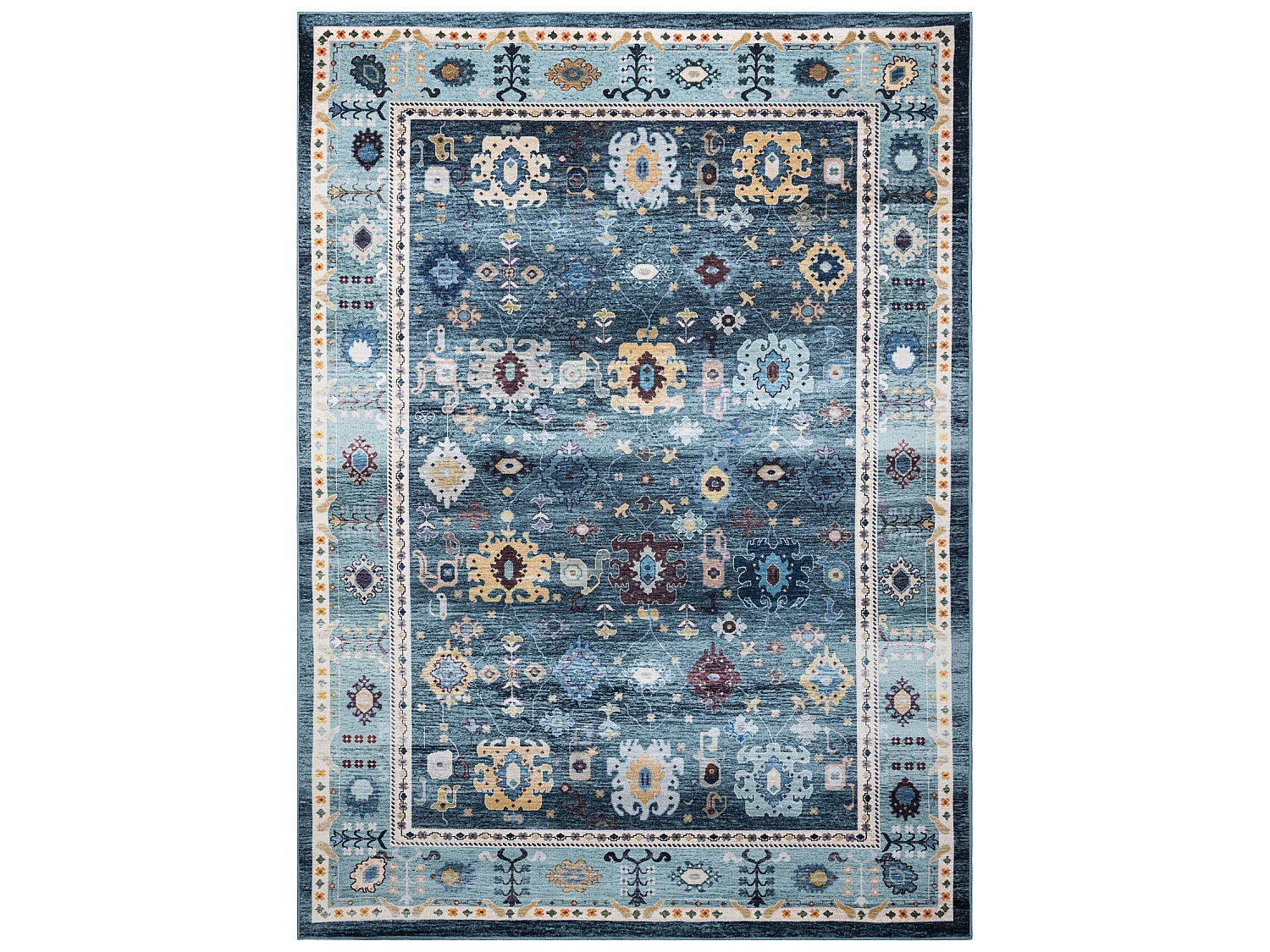 Tapis ANTIKA 51 tek, aztèque moderne, lavable - gris / bleu 80x150 cm