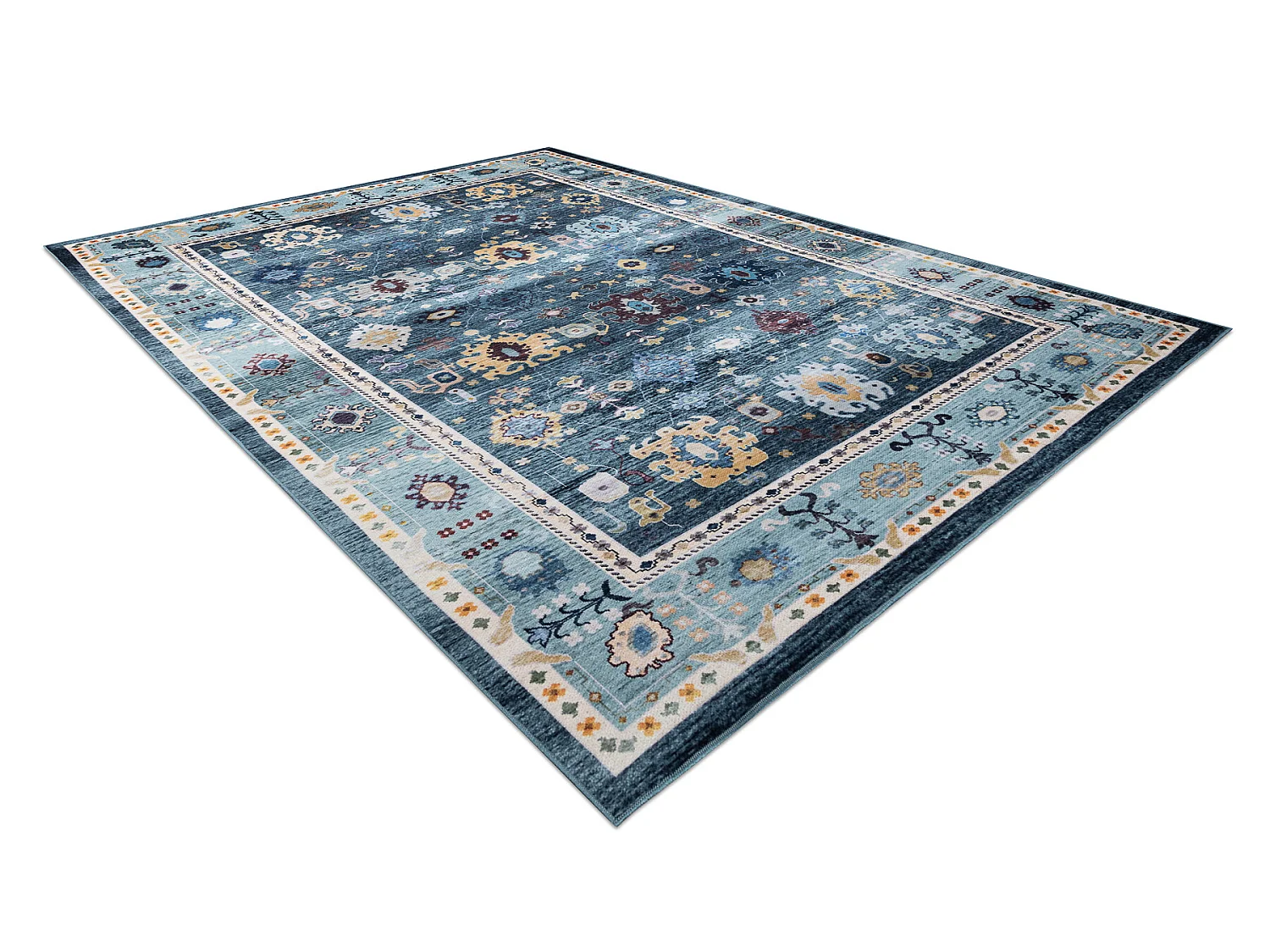 Tapis ANTIKA 51 tek, aztèque moderne, lavable - gris / bleu 80x150 cm
