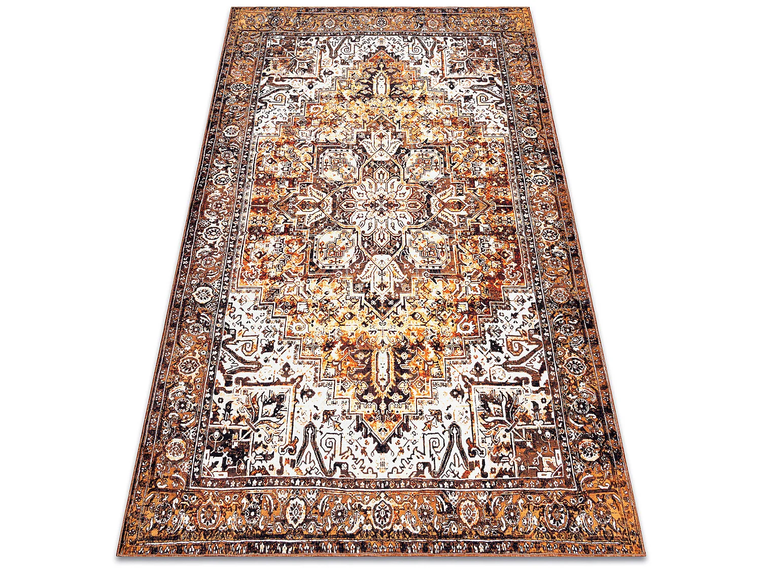 ANTIKA alfombra ancret honey, adorno sunset, lavable - crema / naranja 80x150 cm