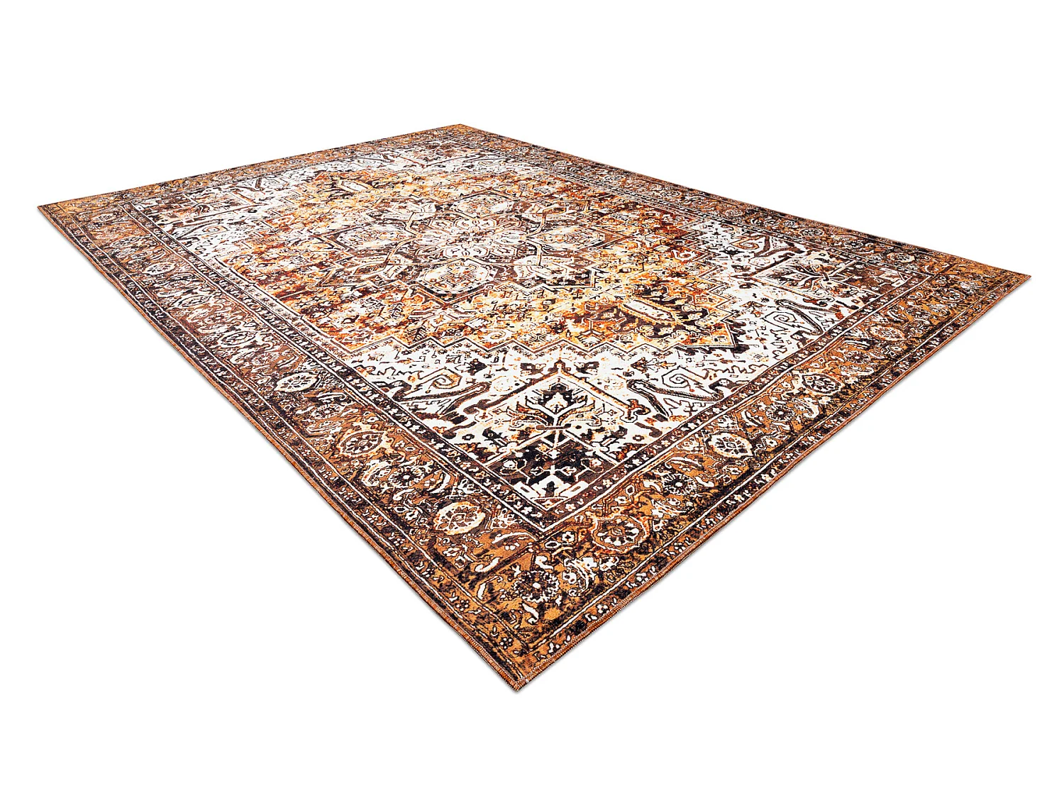 ANTIKA alfombra ancret honey, adorno sunset, lavable - crema / naranja 80x150 cm