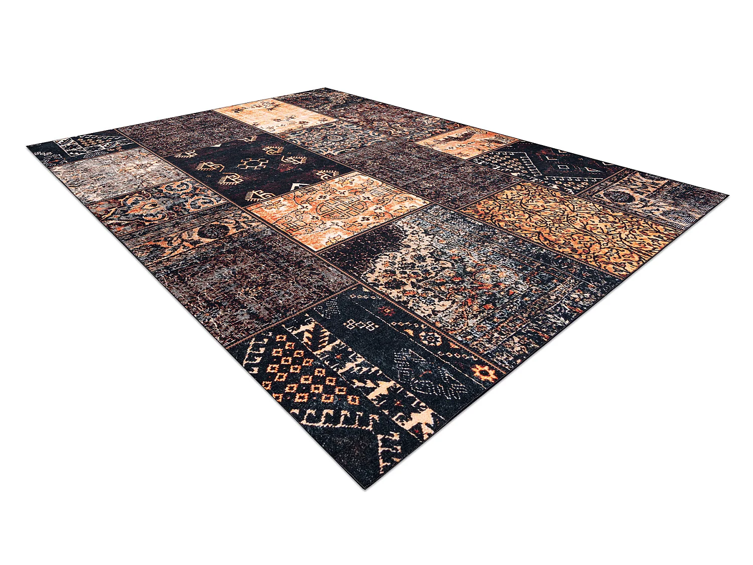Tapis ANTIKA ancient chocolate, patchwork moderne, lavable grec - marr 80x150 cm