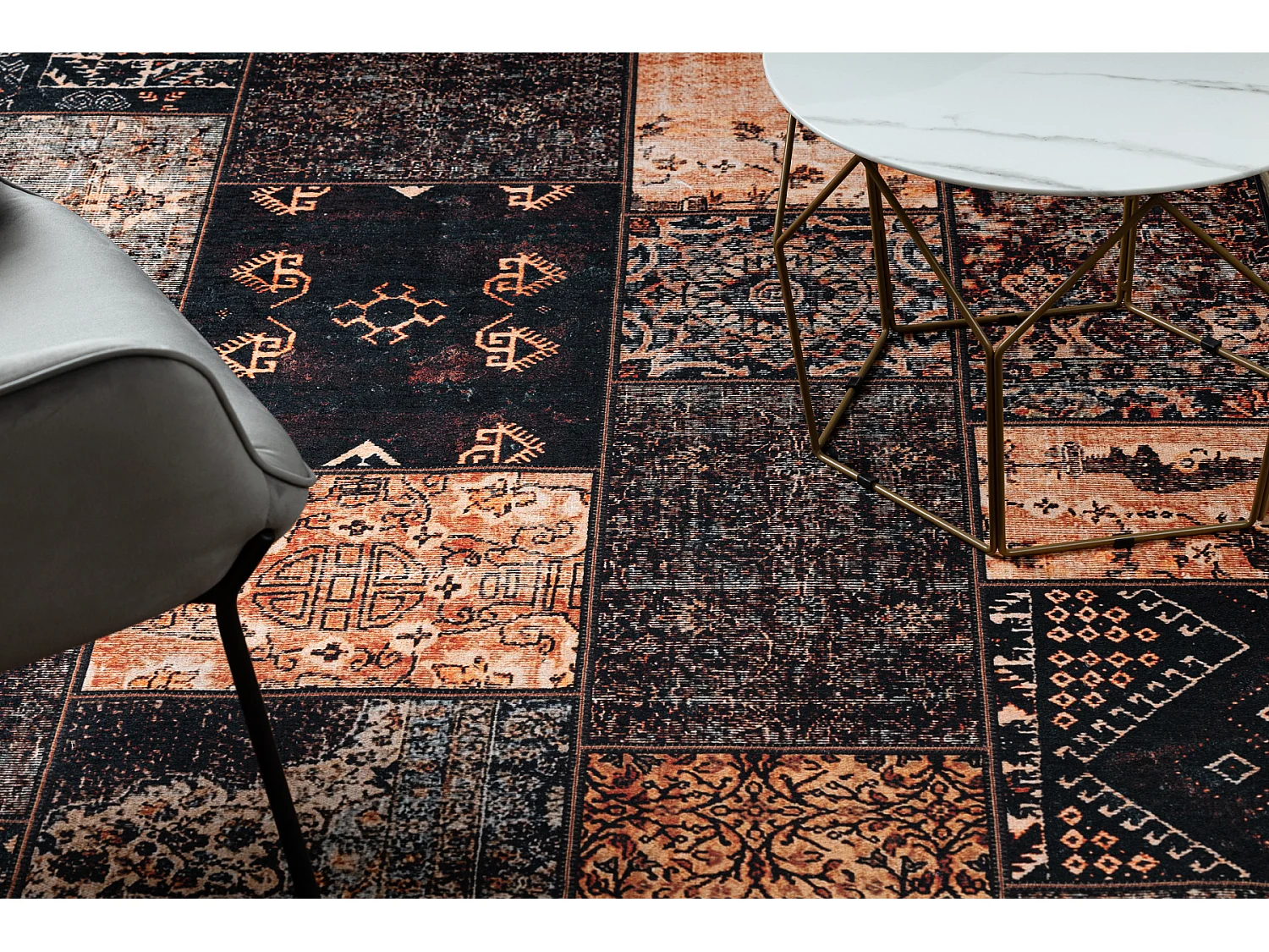 Tapis ANTIKA ancient chocolate, patchwork moderne, lavable grec - marr 80x150 cm