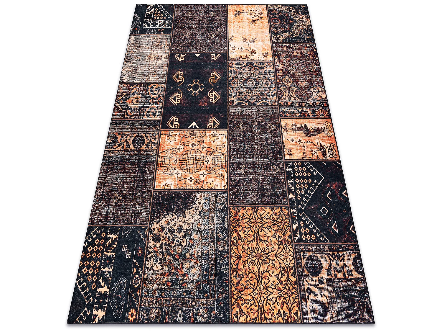 Tapis ANTIKA ancient chocolate, patchwork moderne, lavable grec - marr 80x150 cm