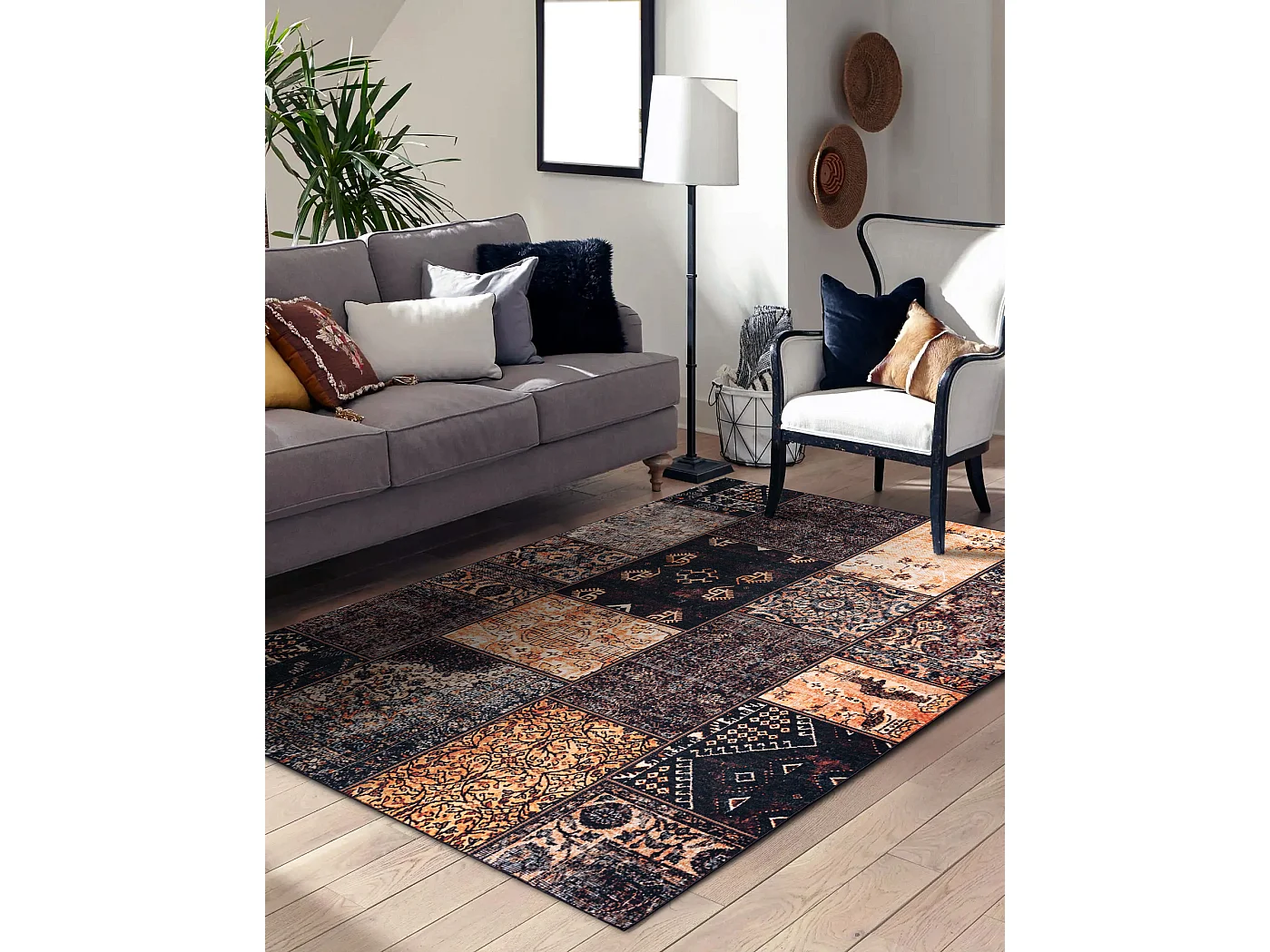 Tapis ANTIKA ancient chocolate, patchwork moderne, lavable grec - marr 80x150 cm