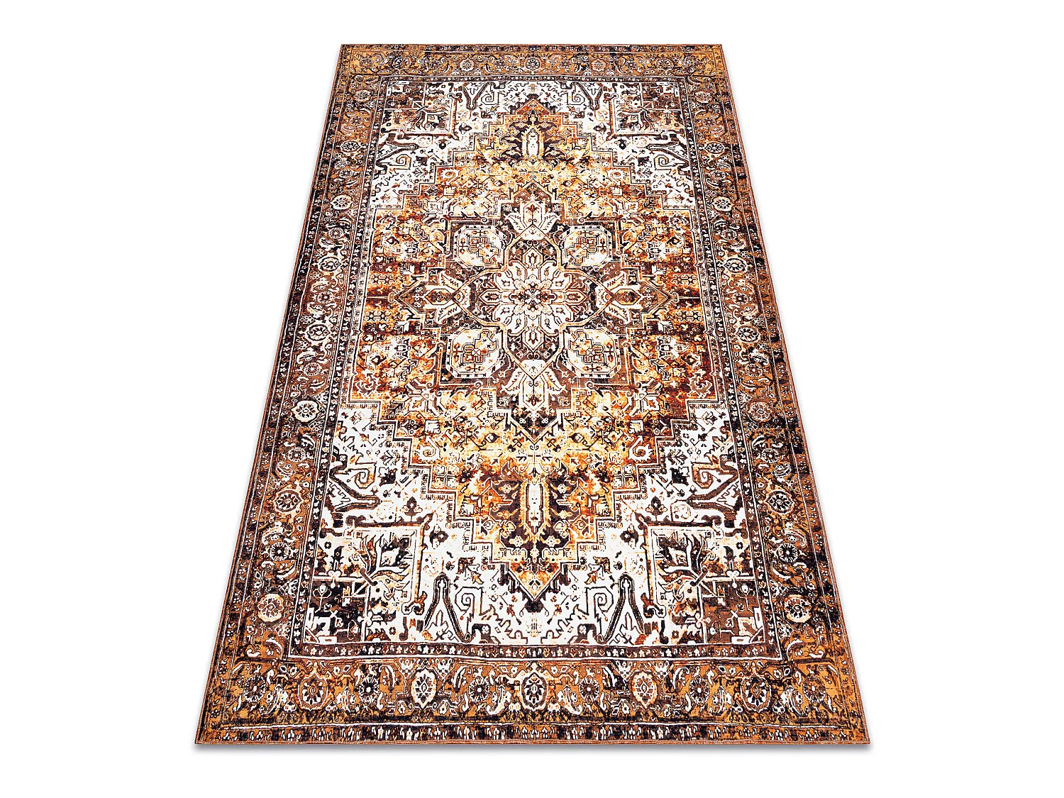 ANTIKA tapijt ancret honey, modern ornament, wasbaar - crème / oranje 120x170 cm