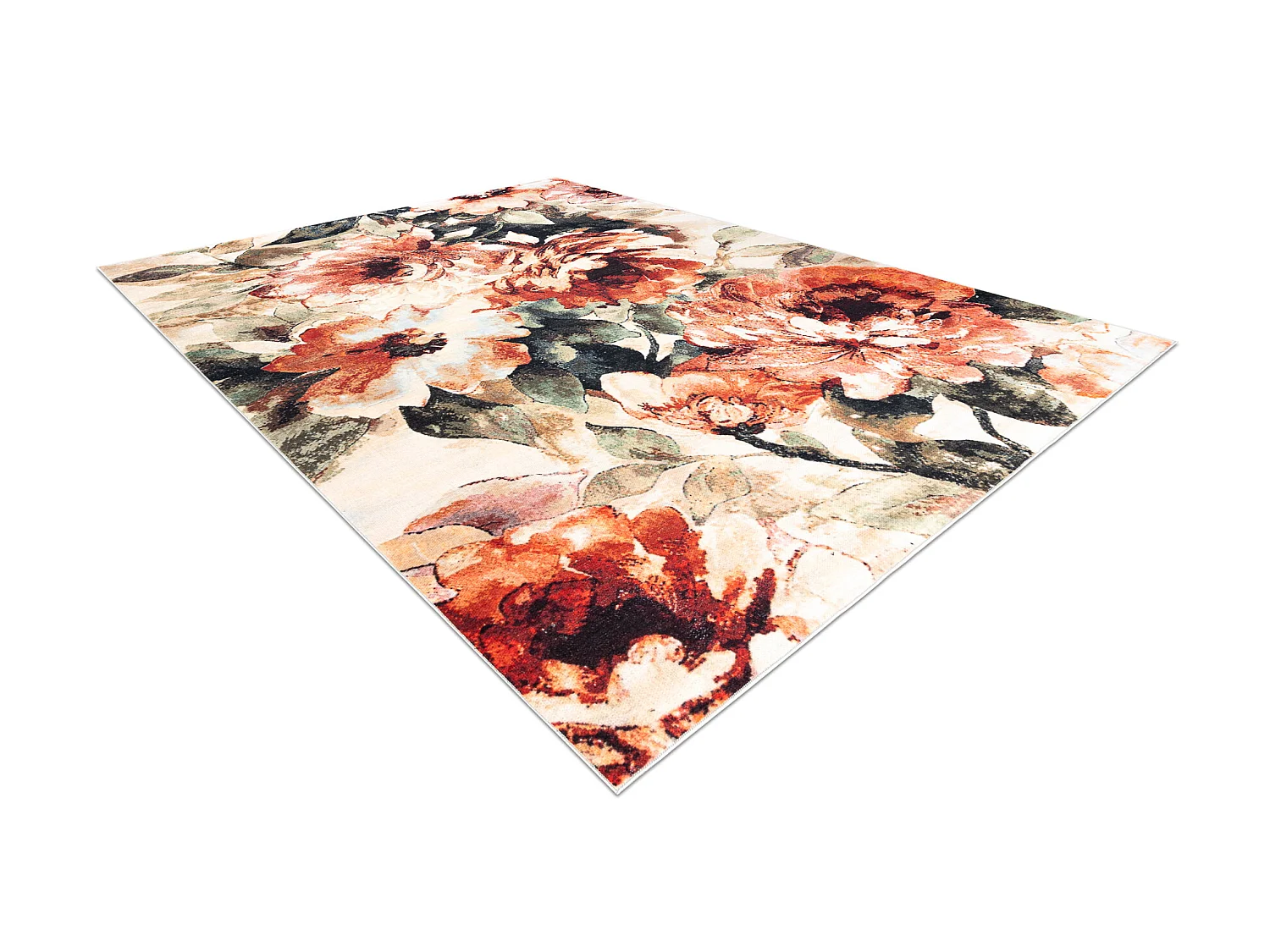 ANTIKA Tappeto 24 tek, fiori, le foglie moderno lavabile - terracotta 120x170 cm