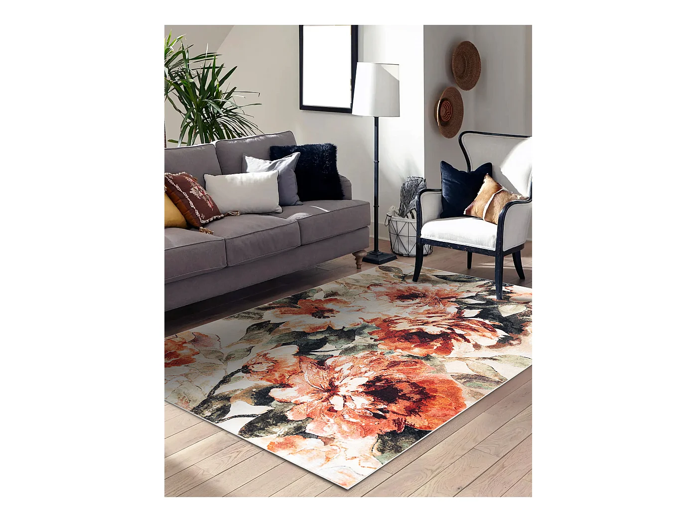 ANTIKA Tappeto 24 tek, fiori, le foglie moderno lavabile - terracotta 120x170 cm
