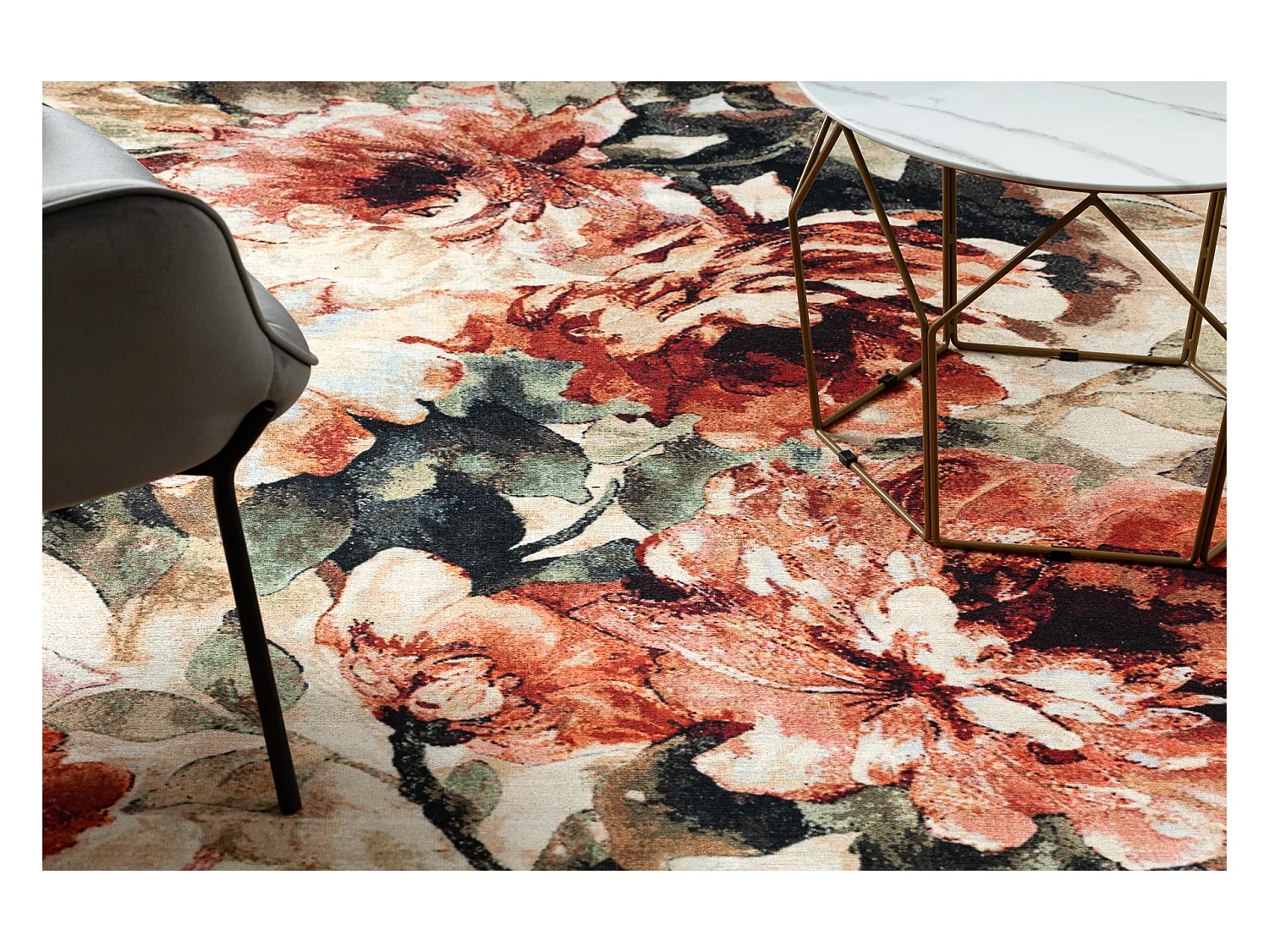 ANTIKA Tappeto 24 tek, fiori, le foglie moderno lavabile - terracotta 120x170 cm