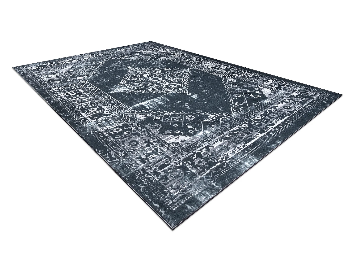 ANTIKA tapijt 117 tek, modern ornament, wasbaar - grijskleuring / graf 80x150 cm