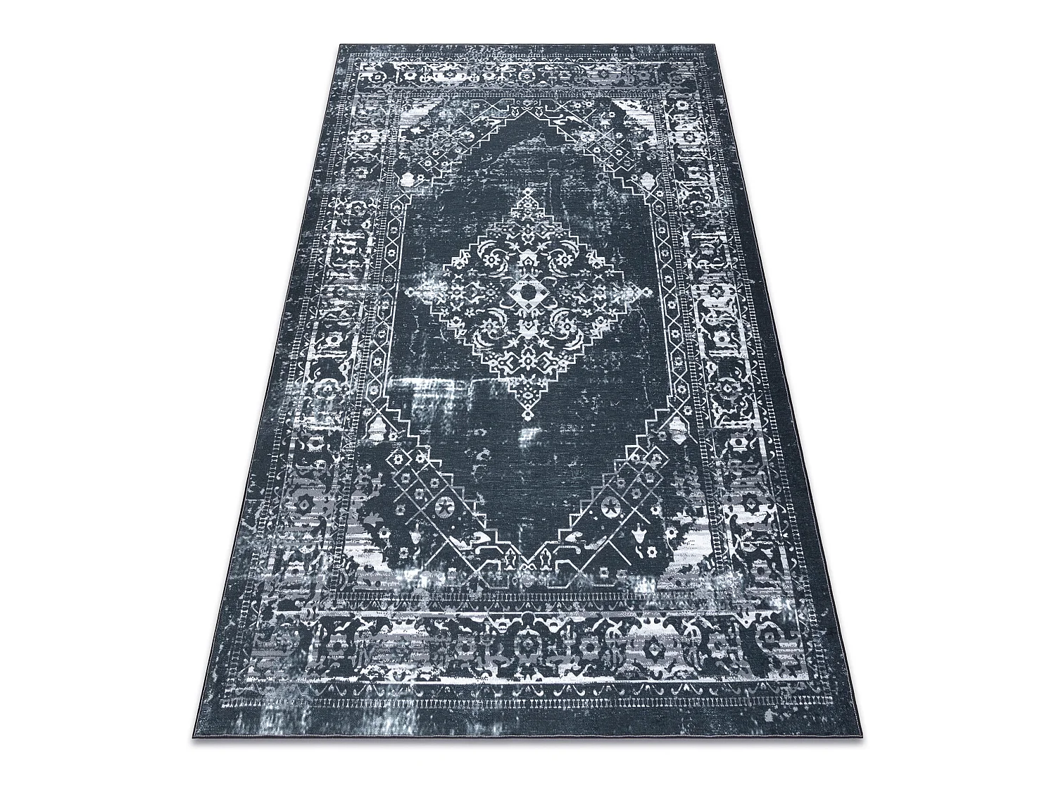 ANTIKA tapijt 117 tek, modern ornament, wasbaar - grijskleuring / graf 80x150 cm