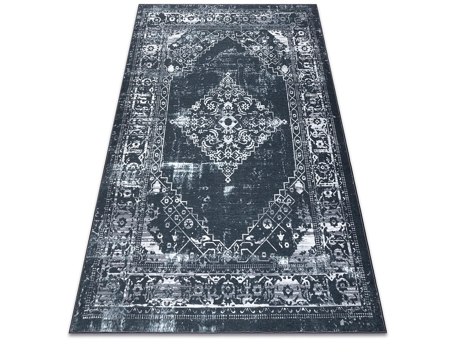 ANTIKA tapijt 117 tek, modern ornament, wasbaar - grijskleuring / graf 80x150 cm