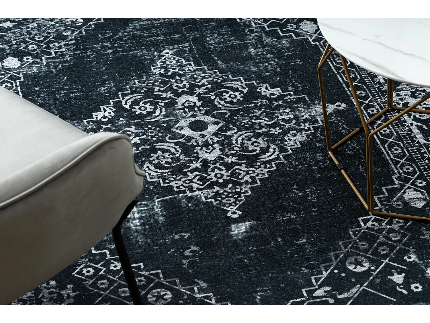 ANTIKA tapijt 117 tek, modern ornament, wasbaar - grijskleuring / graf 80x150 cm