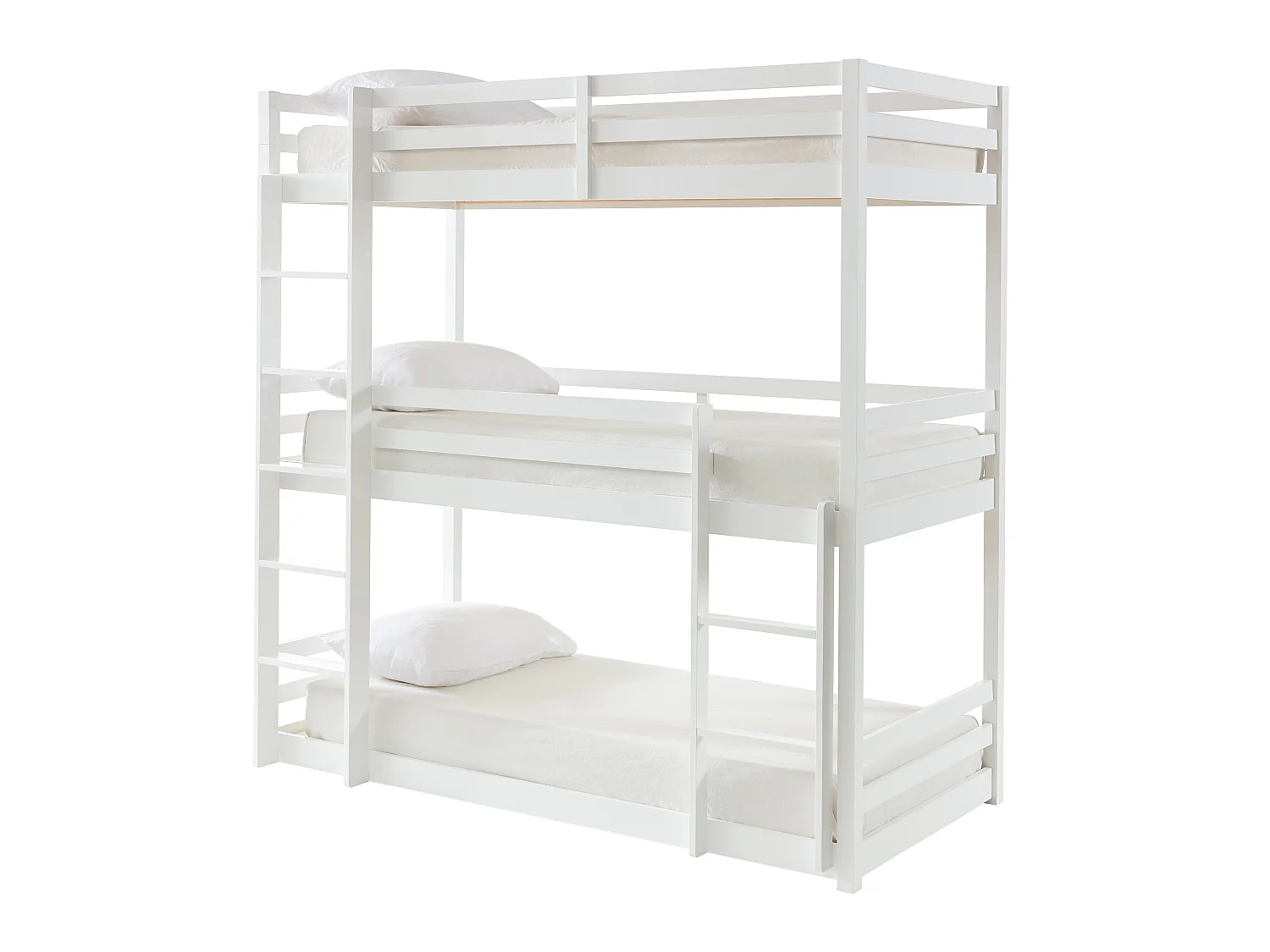 Lits superposés triple - 3 x 90 x 200 cm - Pin - Blanc + matelas - VAGAR