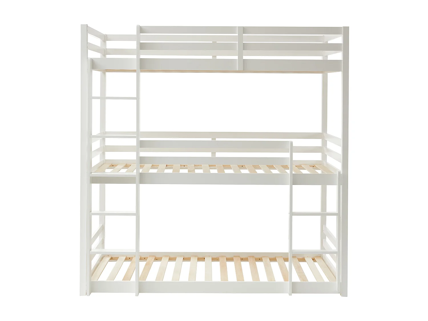 Lits superposés triple - 3 x 90 x 200 cm - Pin - Blanc + matelas - VAGAR