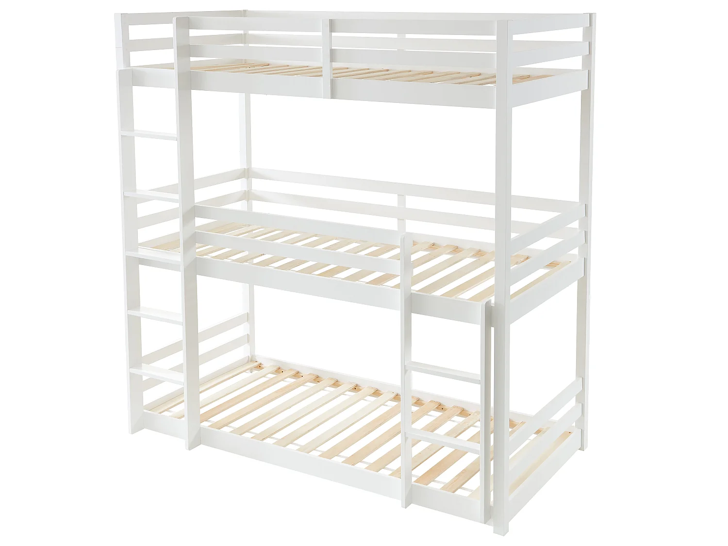 Lits superposés triple - 3 x 90 x 200 cm - Pin - Blanc + matelas - VAGAR