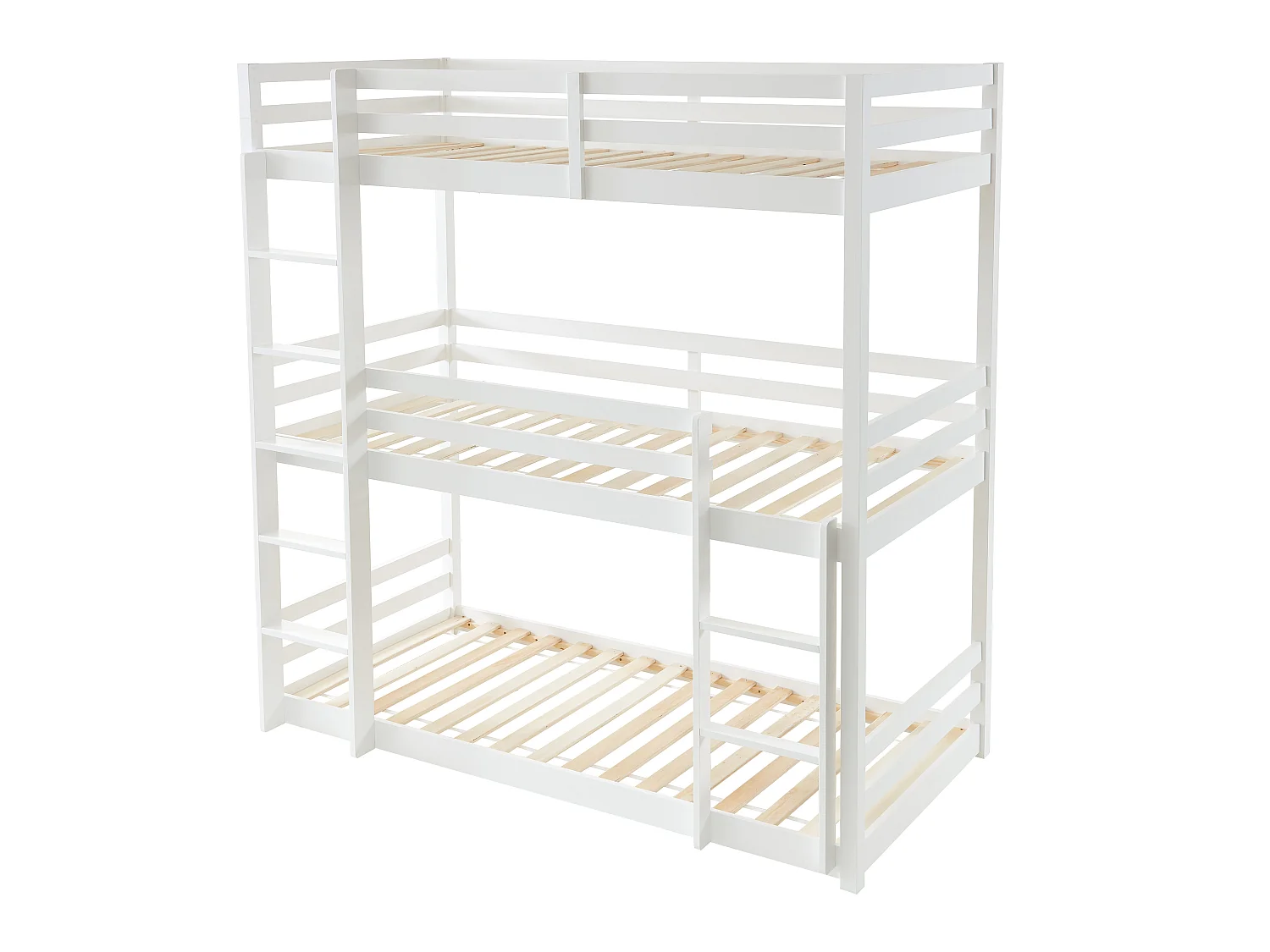 Lits superposés triple - 3 x 90 x 200 cm - Pin - Blanc + matelas - VAGAR