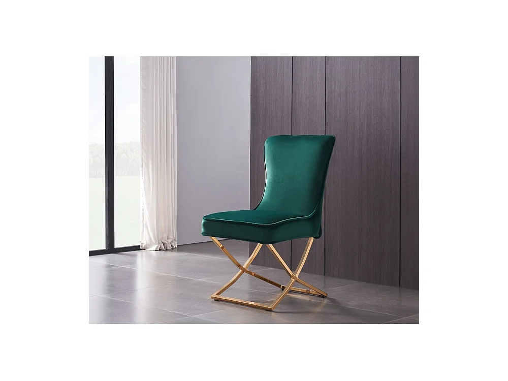 TRAFALGAR - Chaise en Velours Capitonné  - Pieds Croisés en Métal - Vert
