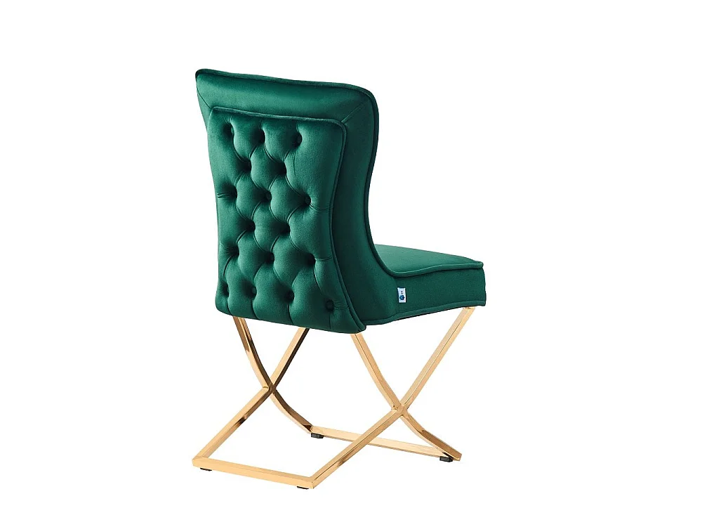 TRAFALGAR - Chaise en Velours Capitonné  - Pieds Croisés en Métal - Vert