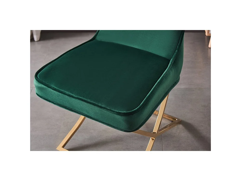 TRAFALGAR - Chaise en Velours Capitonné  - Pieds Croisés en Métal - Vert