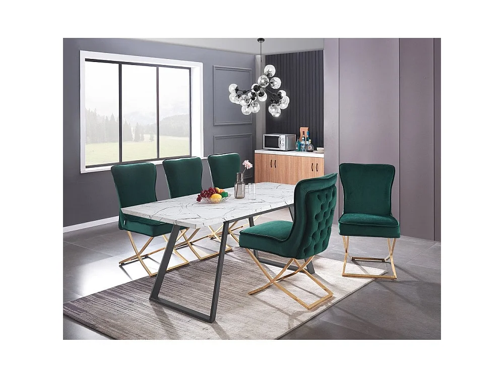 TRAFALGAR - Chaise en Velours Capitonné  - Pieds Croisés en Métal - Vert