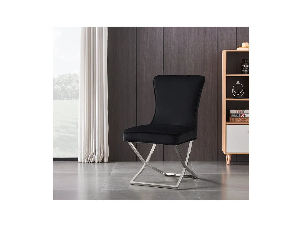 TRAFALGAR - Chaise en Velours Capitonné  - Pieds Croisés en Métal - Noir