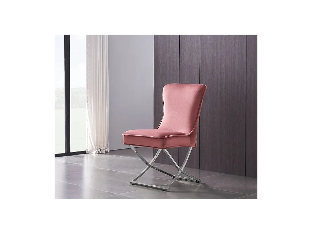 TRAFALGAR - Chaise en Velours Capitonné  - Pieds Croisés en Métal - Rose