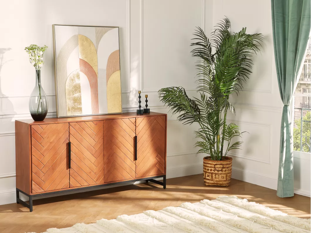 Kauf Unique Sideboard mit 4 Türen - Akazienholz & Metall - Holzfarben & Schwarz - VEDILA