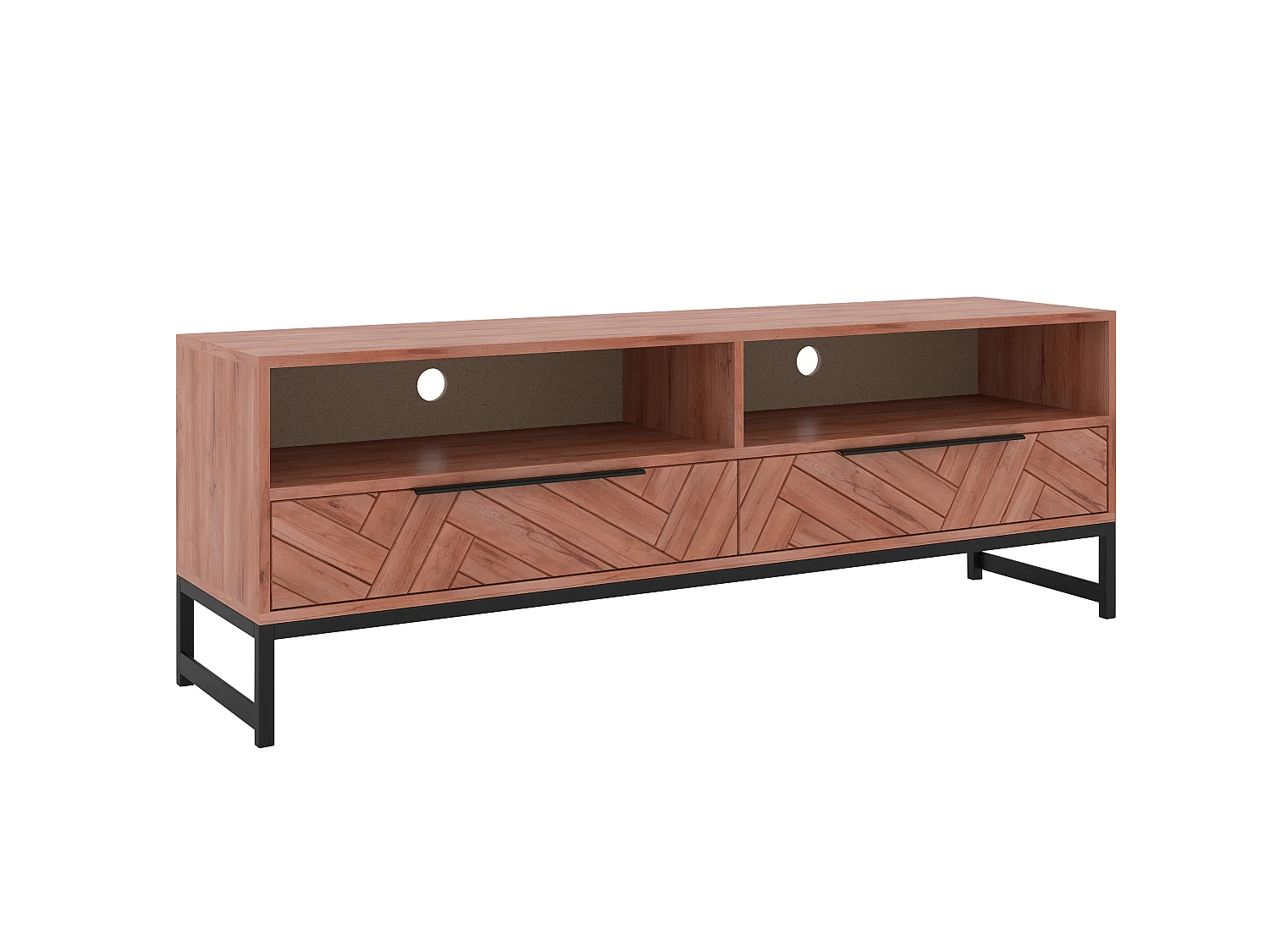 Mobile TV con 2 cassetti e 2 nicchie in Legno di Acacia e Metallo Naturale e Nero - VEDILA