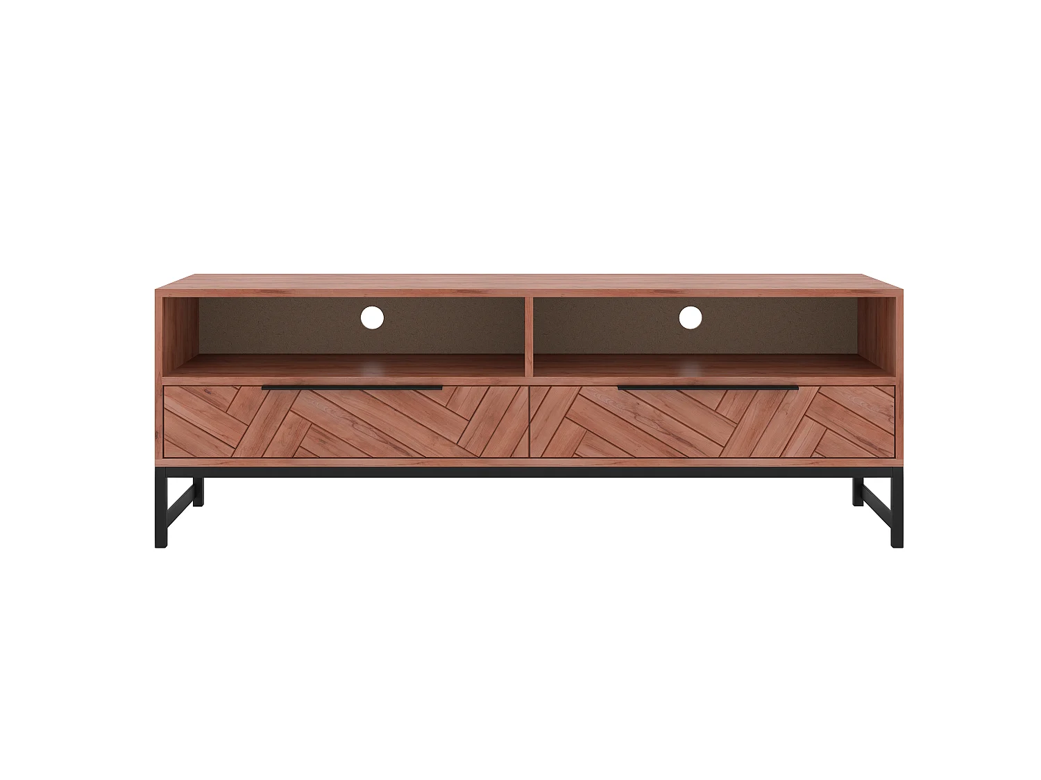 Meuble TV 2 tiroirs et 2 niches en bois d'acacia et métal - Naturel et noir - VEDILA