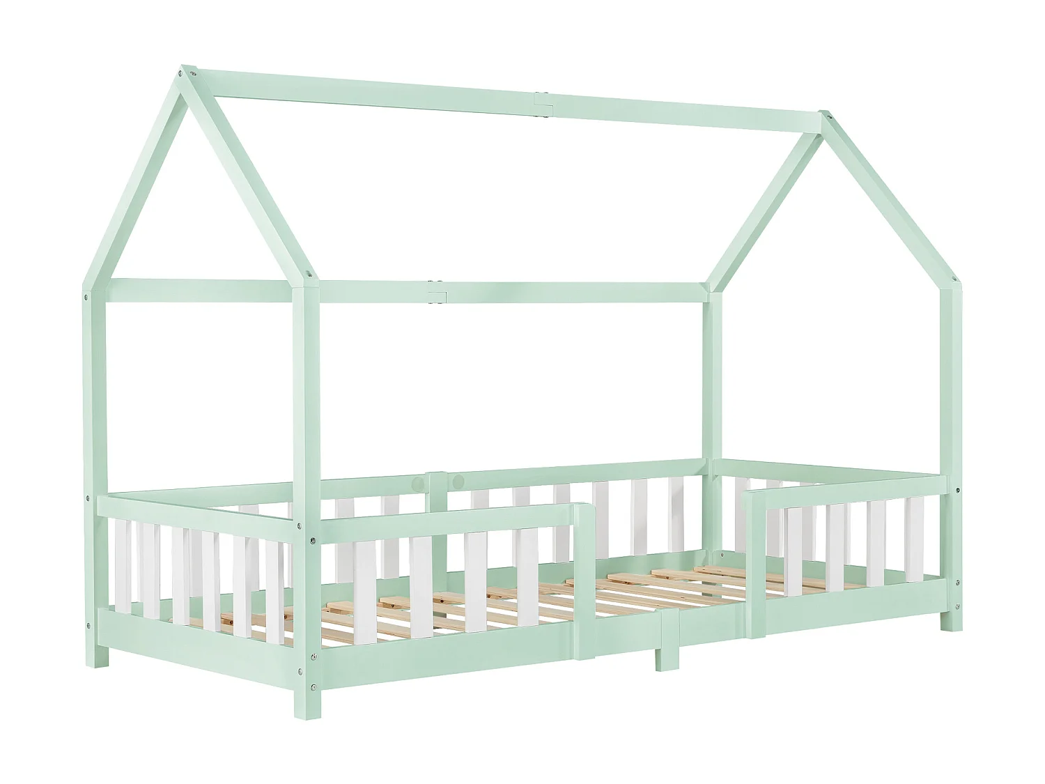 Lit d'Enfant Design Forme Maison Sisimiut Pin 200 x 90 cm Menthe Blanc Mat Laqué [en.casa]